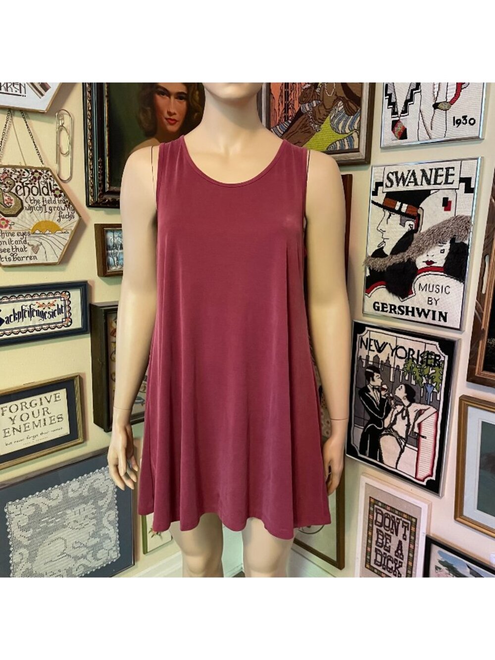 Sigrid Olsen Womens Sleeveless Swing Tank Dress Mauve Modal Blend Relaxed Fit XL